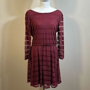 Lily Rose Longsleeve Lined Semi Sheer Sleeves Boat Neck Mini Dress Size XL